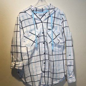 Columbia Women's Large Roll tab Sleeves Hooded Plaid button up Shirt